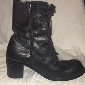Black leather combat boots